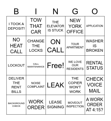 APARTMENT BINGO Card