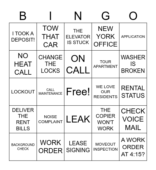 APARTMENT BINGO Card