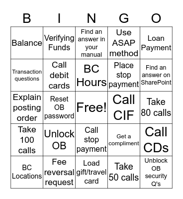 A Day In The Life Bingo Card