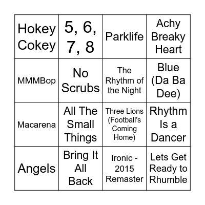 90s Music Bingo Round 2 Bingo Card