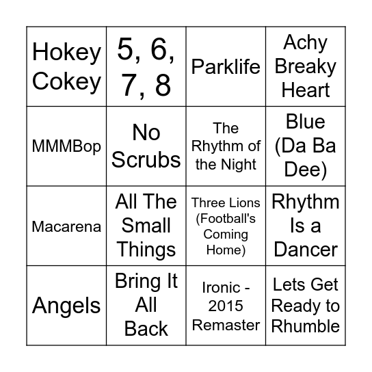 90s Music Bingo Round 2 Bingo Card
