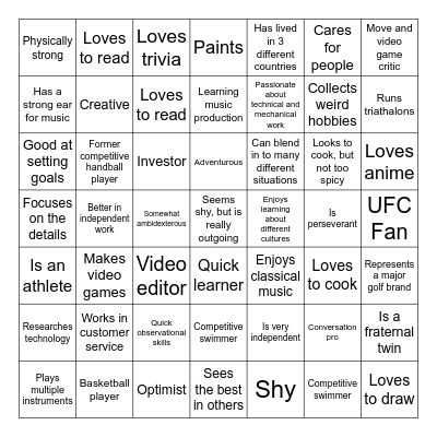 A01 Bingo Card