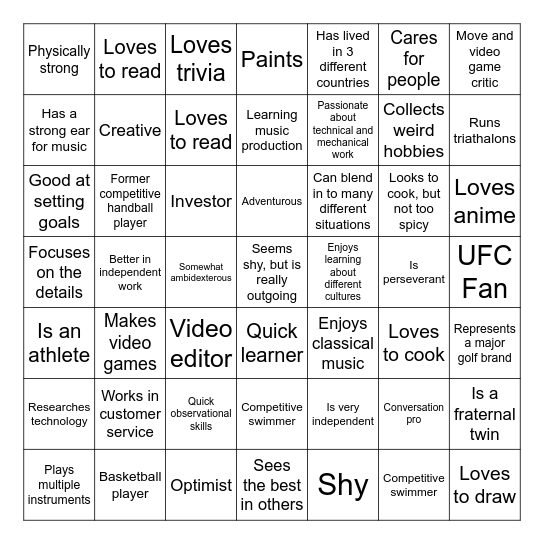 A01 Bingo Card