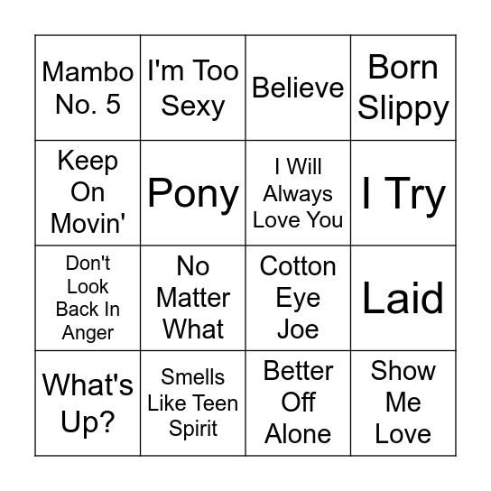 90s Music Bingo Round 3 Bingo Card