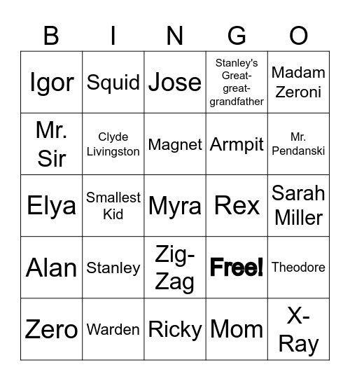 Holes Characters Bingo Card