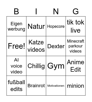 TikTok Bingo Card