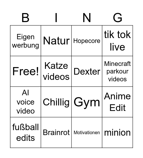 TikTok Bingo Card