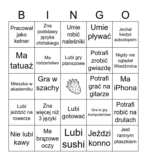 Znajdź kogoś kto... Bingo Card