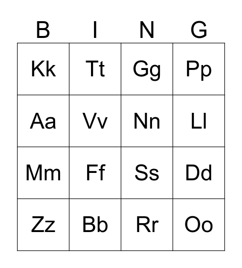 ALPHABET BINGO Card