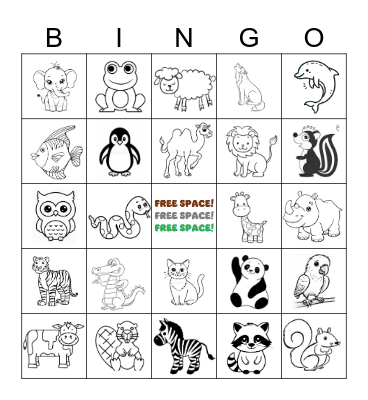 Animal Bingo Card