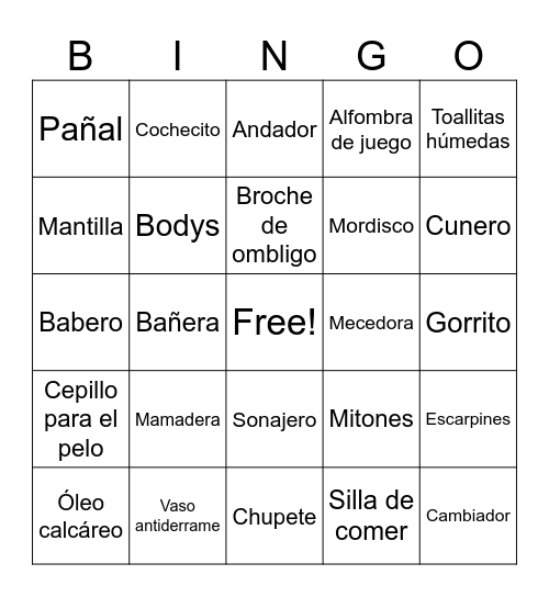 BABY SHOWER Bingo Card