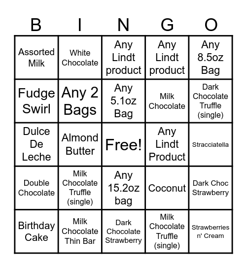 Lindt Contest Bingo Card