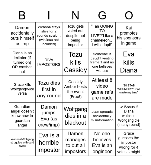 P:EG AMONG US Bingo Card