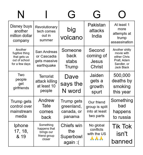 2025 Niggo Bingo Card
