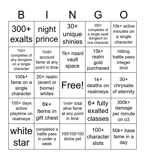 rotmg touch grass bingo Card