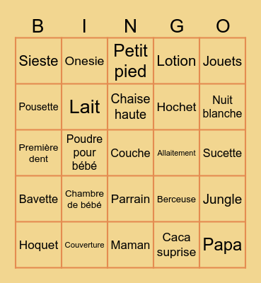 Bébé bingo Card
