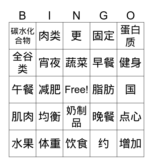 均衡的饮食 Bingo Card