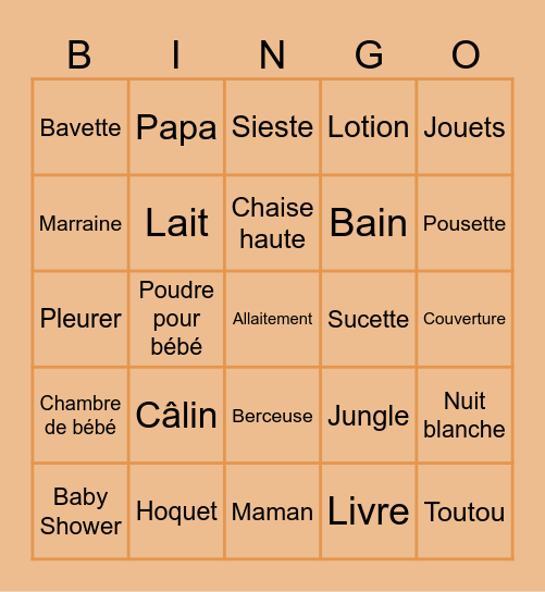 Bébé Bingo Card