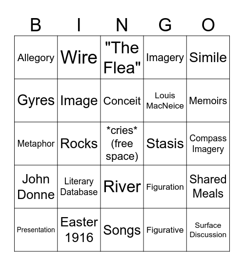 It's my Symbol and I'll Cry if I Want to Bingo Card