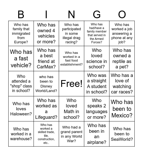 Get to Know your Team Bingo Card