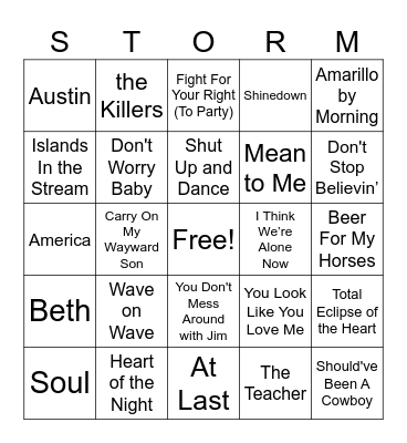 Music Bingo Card