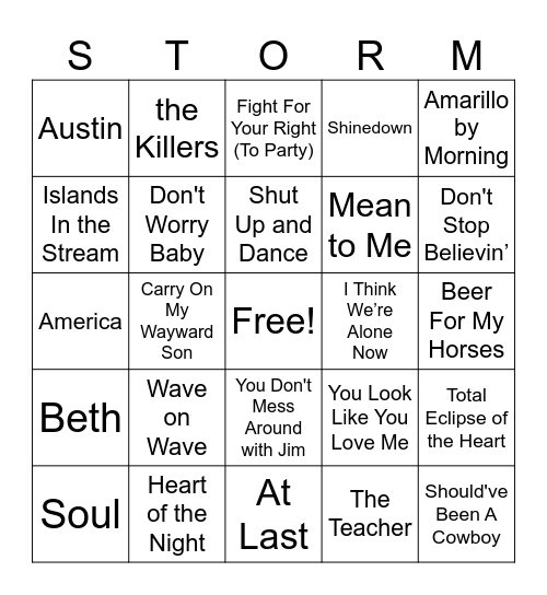 Music Bingo Card