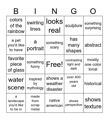 Art Museum Bingo Card