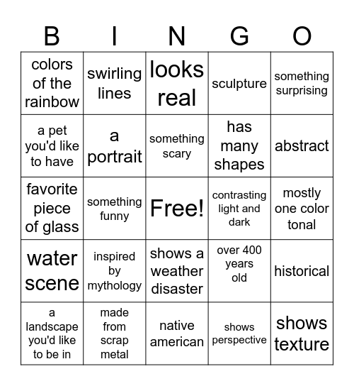 Art Museum Bingo Card