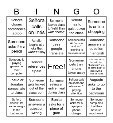 Spanish Class Bingo Card