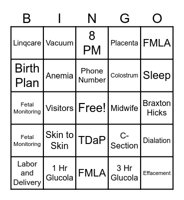 Baby Love Bingo Card