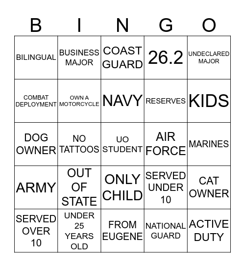 VET WELCOME Bingo Card