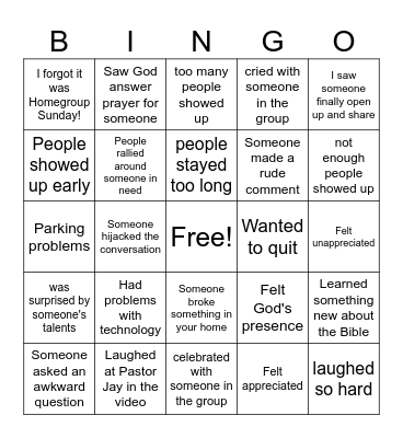 Homegroup Pastor Bingo Card
