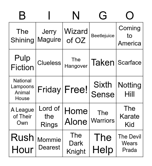 Movie Quotes Bingo Card