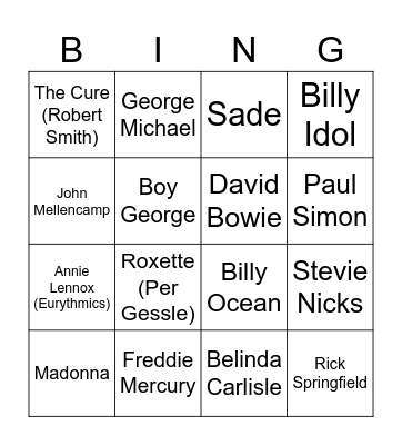 Musical Bingo Card
