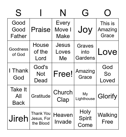 Youth Group SINGO Bingo Card
