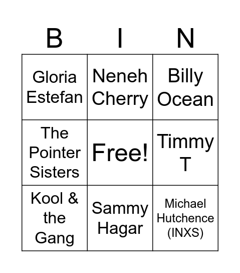 Musical Bingo Card