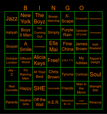 BLACK MUSIC TRIVIA Bingo Card