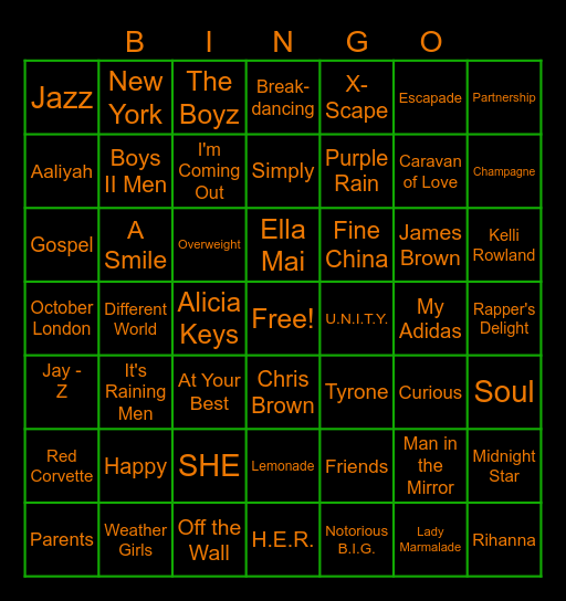 BLACK MUSIC TRIVIA Bingo Card