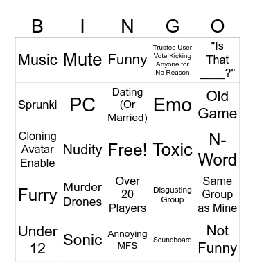 VR CHAT BINGO Card
