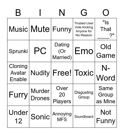VR CHAT BINGO Card