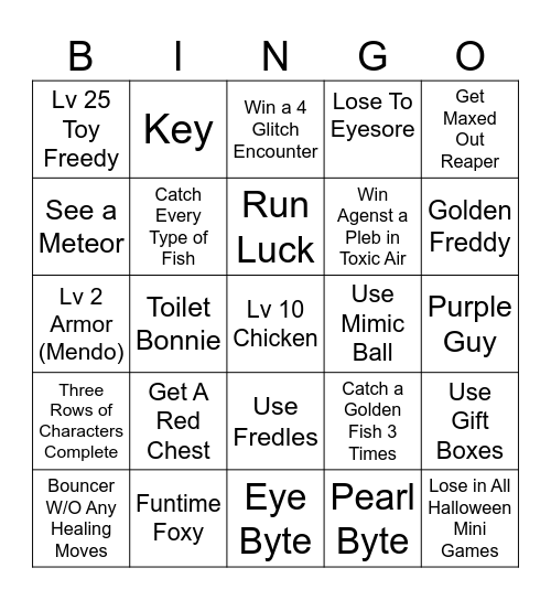FnaF World Bingo Card