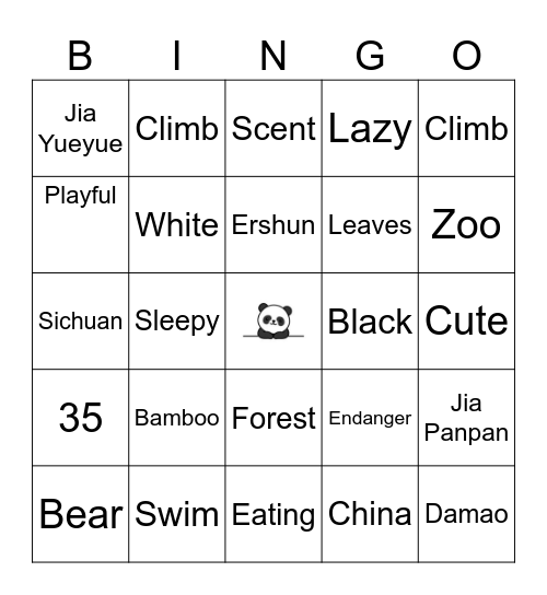 Panda Bingo Card