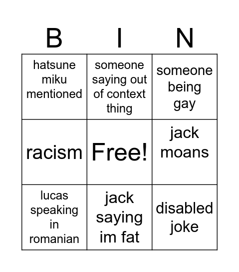 friend bingo Card