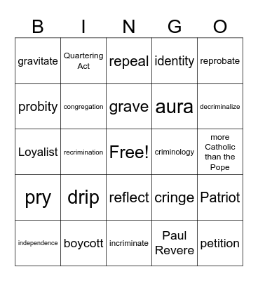 Vocabulary Review Bingo Card