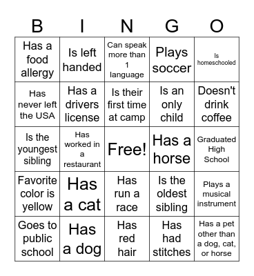 Find the CamperBINGO Card