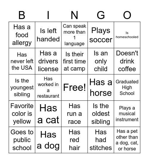 Find the CamperBINGO Card