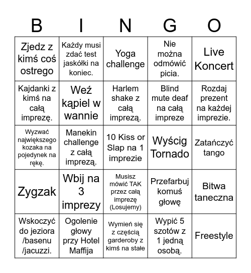 Imprezy Widzów Bingo Card