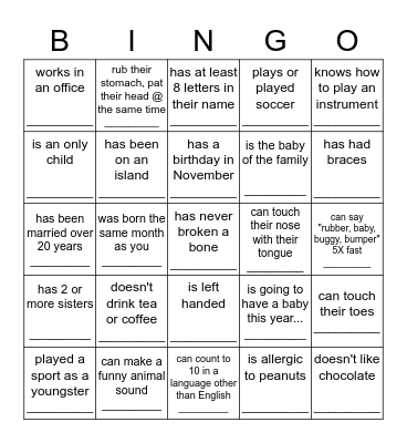 FIND SOMEONE WHO... Bingo Card