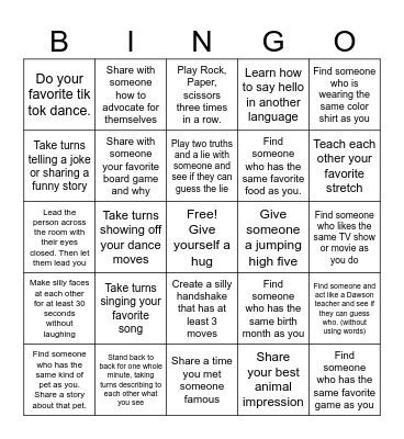 Energizer Bingo Card