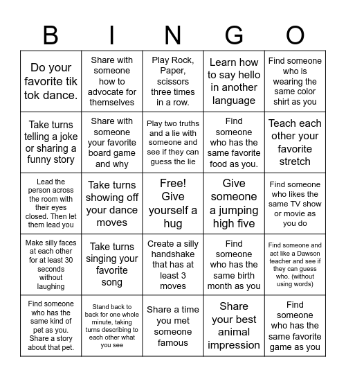 Energizer Bingo Card